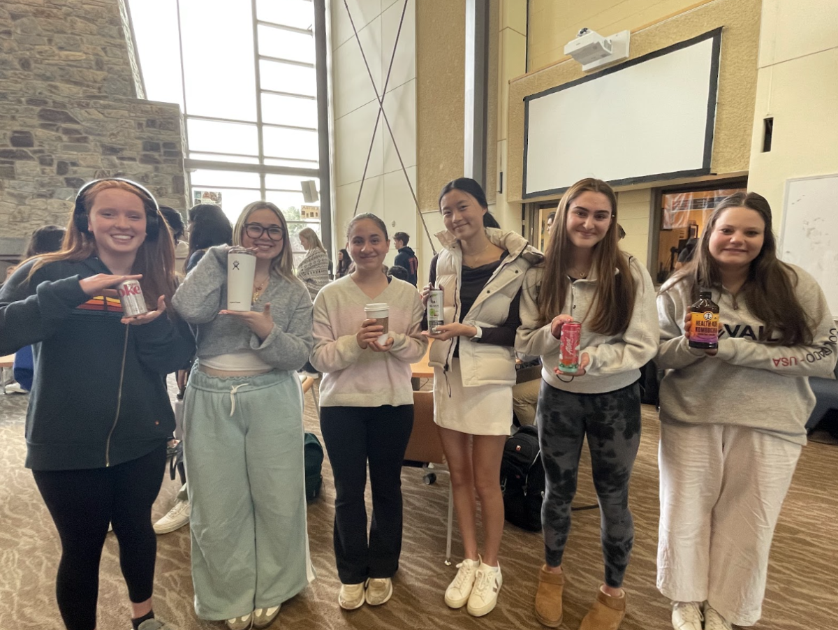 Potomac students pose with their selection of caffeinated beverages